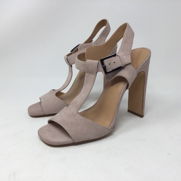 Halston Heritage Vera Pink T-strap Heeled Sandals. - Picture 2 of 14
